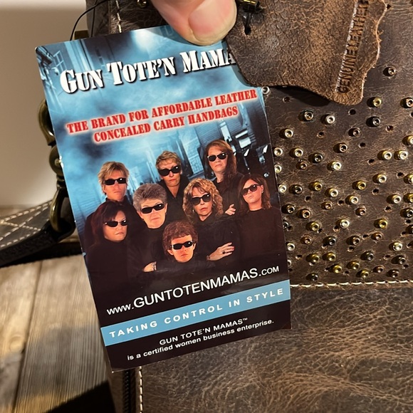 Studded Brown Leather Shoulder Bag - Picture 6 of 14